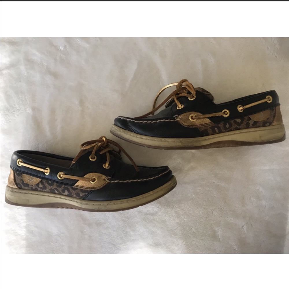Black Gold Cheetah Sperry Boat Shoes
